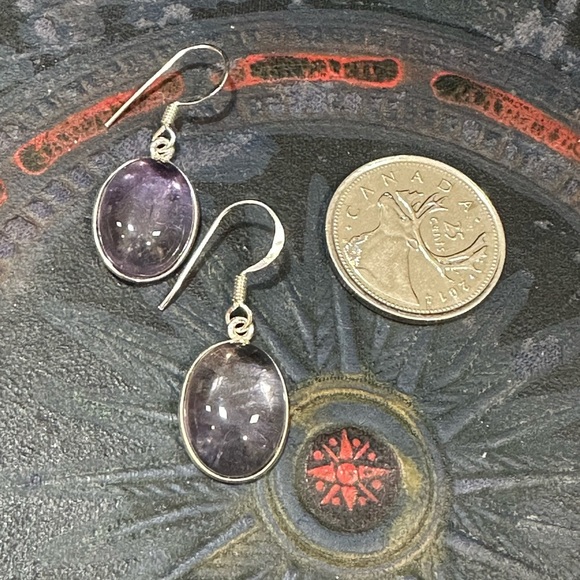 PURPLE glass/amethyst? Sterling silver post earrings - Picture 6 of 9